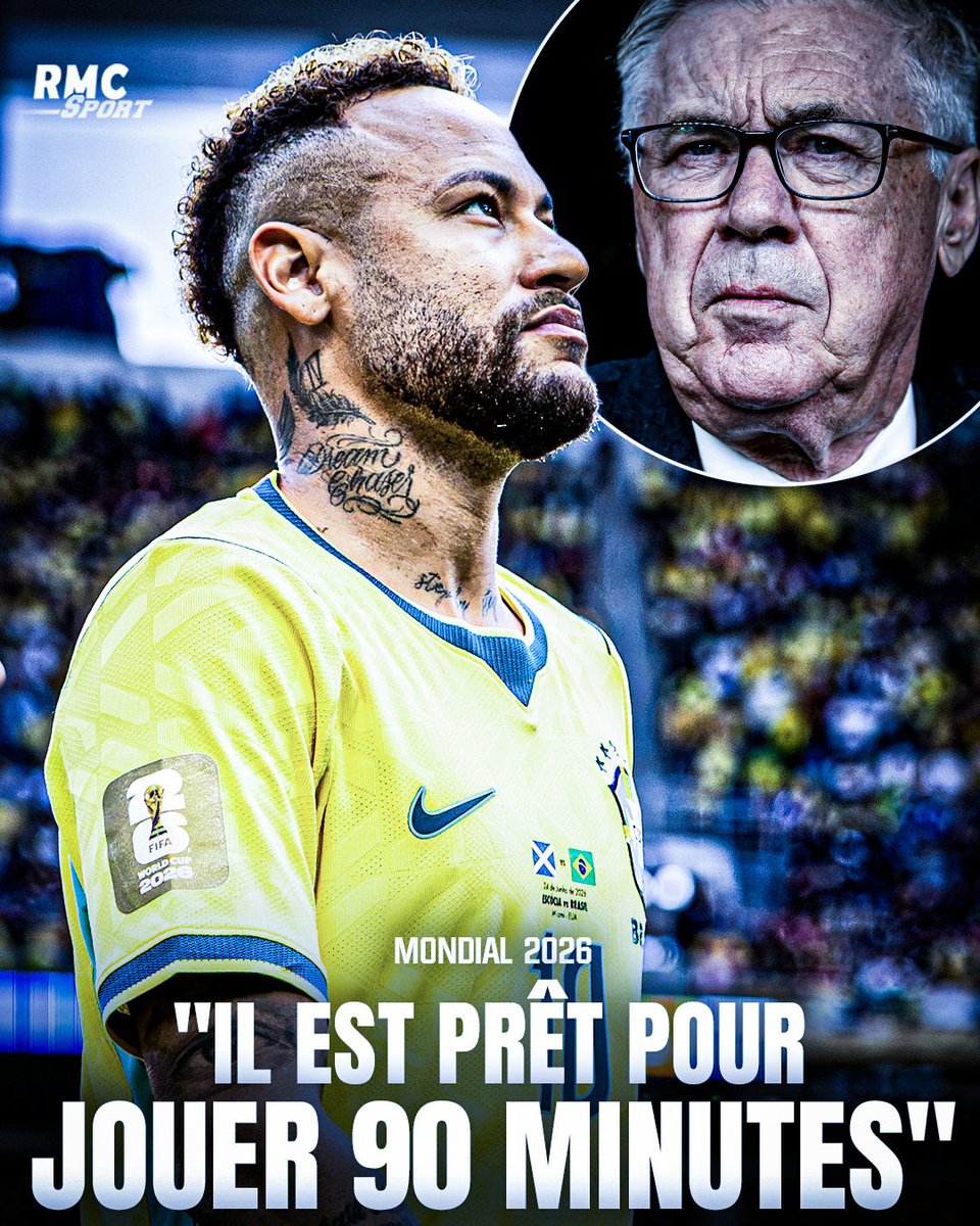 ocgfoot's tweet photo. Ancelotti confirme : Neymar est à 100%, prêt à jouer 90 minutes face à la Norvège malgré son mécontentement sur son temps de jeu. Un Brésil au complet en 8e de finale… pendant que la France scrute déjà son futur adversaire potentiel 👀

Suis @ocgfoot pour tout le Mondial en direct 🔥

#OCG #CDM2026 #Neymar #Ancelotti #Bresil