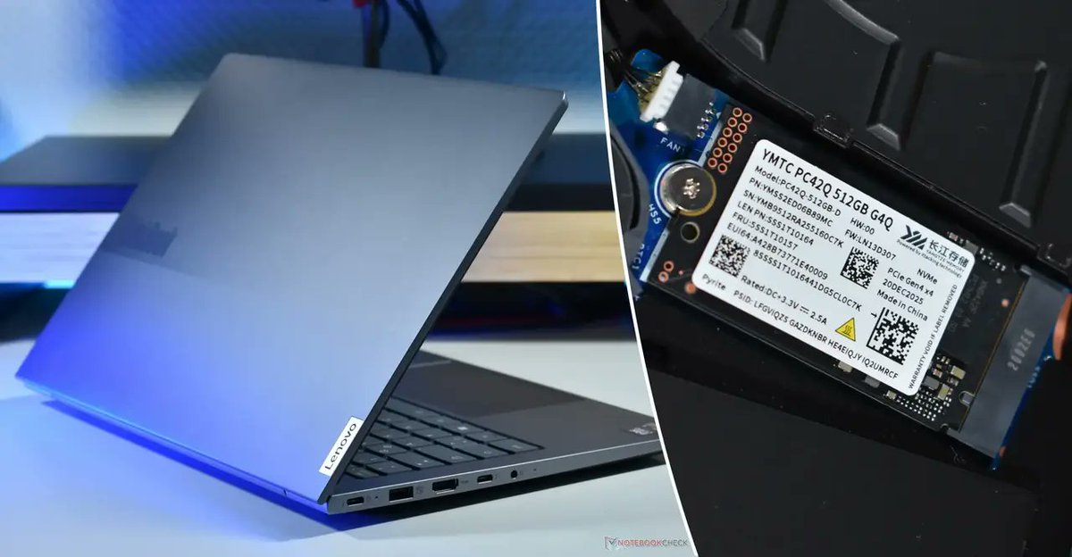 VideoCardz's tweet photo. “New era for storage”: Chinese YMTC SSDs now ship in global Lenovo laptops 

https://t.co/XskbSSRwcf https://t.co/F5XDXclcwI
