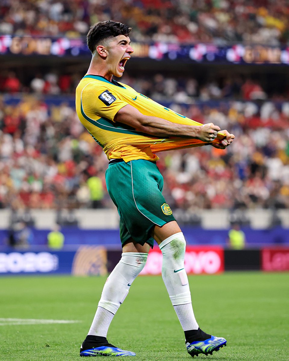 football360au's tweet photo. How about the PASSION from Cristian Volpato celebrating that equaliser 🤩🇦🇺🔥

It was always going to be the green and gold for this guy - just look at that face. https://t.co/BXdDEkVpv0