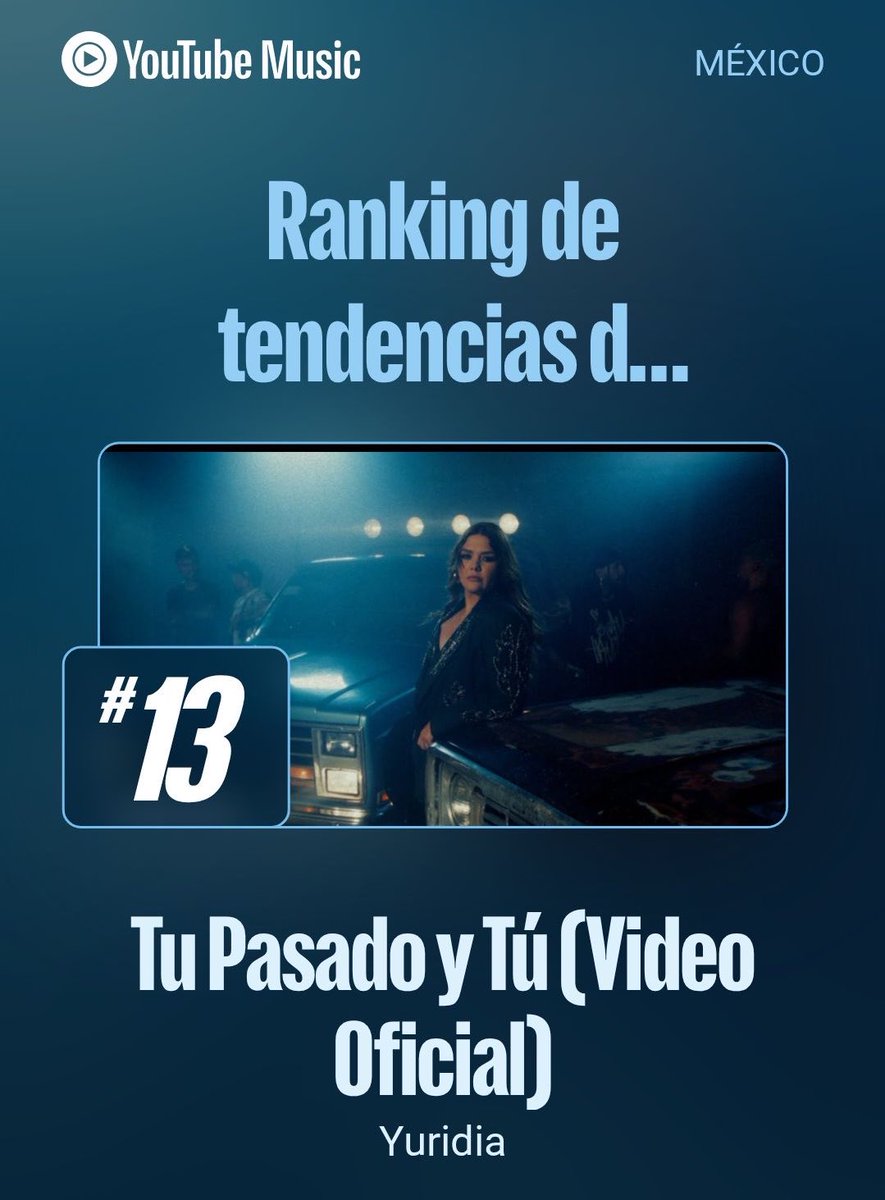 TodayYuridia1's tweet photo. “Tu Pasado y Tú” de Yuridia @yuritaflowers ingresa al top 30 en la posición #13 de los videos más populares actualmente en YouTube México 🇲🇽 https://t.co/5VEdUiORgb