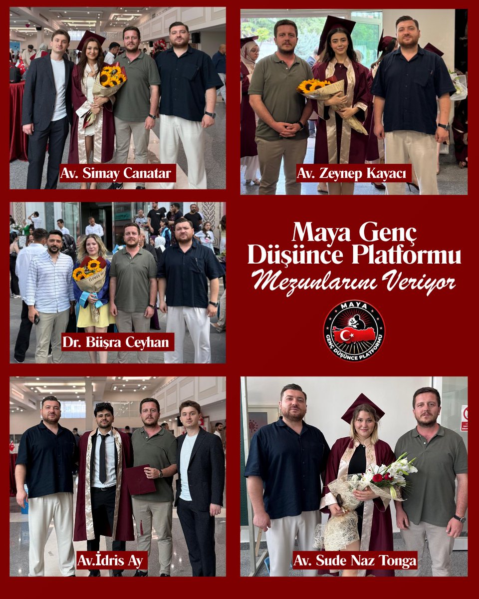 MAYAGencDusunce's tweet photo. Bugün akademik hayatlarını başarıyla tamamlayıp diplomalarını almaya hak kazanan Yönetim Kurulu Üyelerimiz;

Av. İdris Ay
Av. Zeynep Kayacı
Av. Simay Canatar
Dr. Büşra Ceyhan
Av. Sude Naz Tonga'yı gönülden tebrik eder, çalışma hayatlarında üstün başarılar dileriz.

Bizler, bu ülkenin aydınlık geleceğine ekilmiş tohumlarız. Cumhuriyete ve onun değerlerine bir ömür boyu sahip çıkacak; çalıştığımız kurumlarda demokrasinin ve bilimin ışığında hizmet etmeye ve ülkemizi daha güzel yarınlara taşımak için kararlılıkla yürümeye devam edeceğiz. Maya Genç Düşünce Platformu.