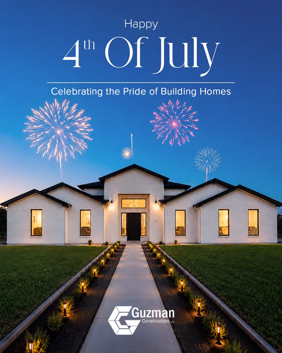 buildguzman's tweet photo. Happy Independence Day from Guzman Construction! 🎆

Today, we celebrate the values that bring us together: family, community, and the place we call home.

Wishing everyone a safe and enjoyable 4th of July. 🎉

#FourthOfJuly #IndependenceDay #RGVHomes #CustomHomes https://t.co/fgeq9mqiVQ