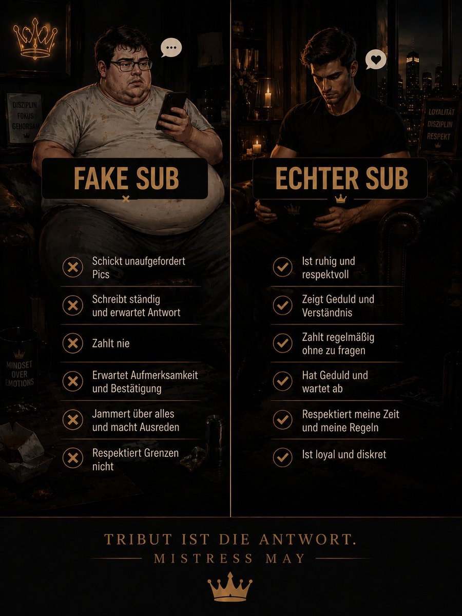 MsstrssMay's tweet photo. Falls sich noch jemand fragt, worauf ich Wert lege...

Hier ist der Unterschied zwischen einem Fake Sub und einem echten Sub. 👑

#aufmerksamkeit #devot #submissiv #gehorsamkeit #erziehung #kontrolle #keuschheitskäfig #hingebung #anerkennung #loyalität #diener #verehrung #chastity #keyholder #submission