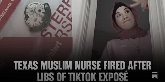 libsoftiktok's tweet photo. BREAKING: Muslim Texas nurse FIRED after we exposed her for suggesting she won’t treat patients based on political views

Another one bites the dust!

We will never stop exposing the violent radical left!

Full story 👇

https://t.co/JvF2PrgDk0 https://t.co/qMVoDI56tN