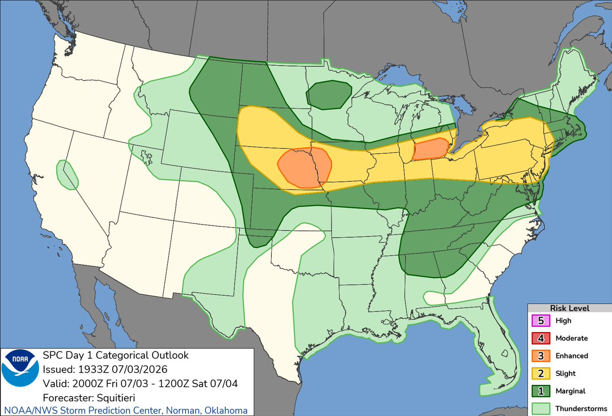 2:35pm CDT #SPC Day1 Outlook Enhanced Risk: For portions of eastern ...