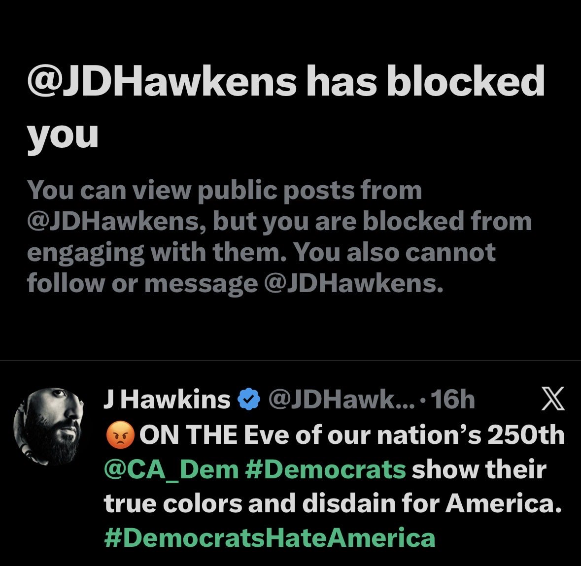 Gatherer85's tweet photo. @JDHawkens @Armyvetgrl1 @libsoftiktok @GavinNewsom @DHSgov @FBI @DeptofWar @SecWar @FBIDirectorKash @realDonaldTrump Yep. Typical impatient cowardly chump behavior. Thank you for vividly proving my point. https://t.co/GwbKBNRtee