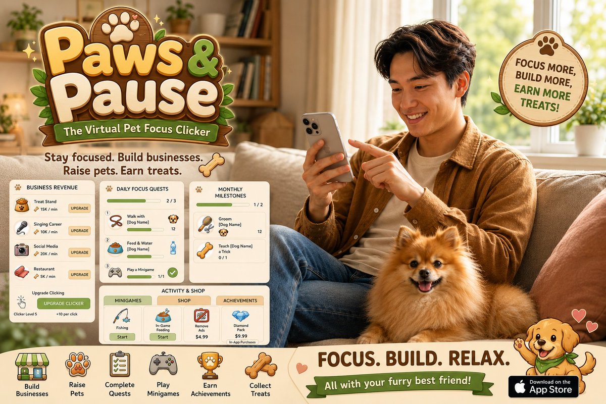 CryptoCuisines's tweet photo. Paws&amp;Pause App
If you love cats, you'll love Paws&amp;Pause: The Virtual Pet Focus Clicker out on IOS and Android July 20. Earn in-game currency by spending time with your pet in real life! #cat #app #game #apple #indiegames https://t.co/FbirMVnAk8
