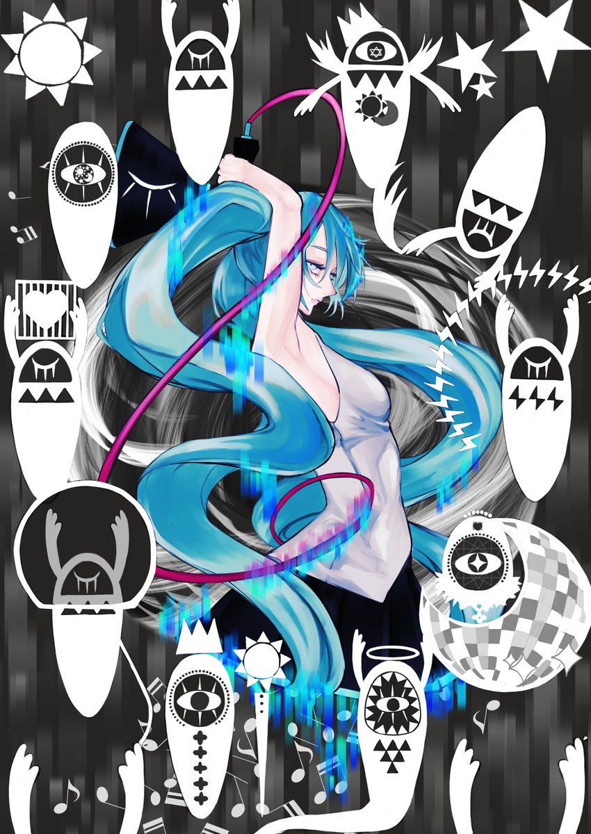 sirowakuro's tweet photo. 白＝黒さんはミクさんにメガホン持たせたがり。
１枚目は日向電工さんの曲、２枚目は恋は戦争、３枚目は今年のミクの日に出そうとしたけど完成しなかったハチさんミク。 https://t.co/7m5srpFMYt