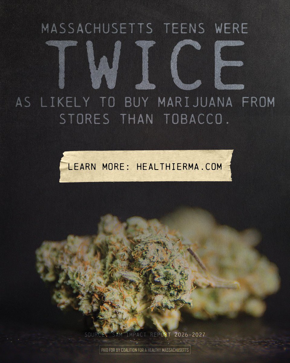 HealthierMA's tweet photo. Recreational marijuana is infiltrating our state. Massachusetts teens were twice as likely to buy marijuana from stores than tobacco. We need to protect our youth and protect our future.

Learn more: https://t.co/V8osKGJ5rx https://t.co/Nj9REYTRlJ