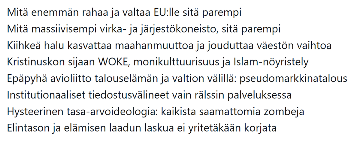 viren_matti's tweet photo. Kesäkuussa opimme, että vaikka meillä on demokratia ja monipuoluejärjestelmä, todellisuudessa on vain  r��lssi, joka kattaa puolueet oikealta vasemmalle ja jonka valta on ja pysyy vaaleista riippumatta. Poliittista teatteria tehdään Mikki-Hiiri asioista; muusta on täysi konsensus https://t.co/NmVLSN0WnN