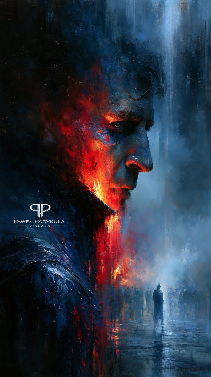 NeoSynthVisions's tweet photo. 🌑🔥 Lost between shadows and fire, a lone soul stands at the edge of a world where darkness and light collide. ✨🌊

#DarkArt #Cinematic #fantasy #midjourney #painting #doubleexposure #midjourneyart #painting #oilpainting #MoodyAesthetic #SurrealArt #surrealism #DigitalPainting #AtmosphericArt #DarkFantasy