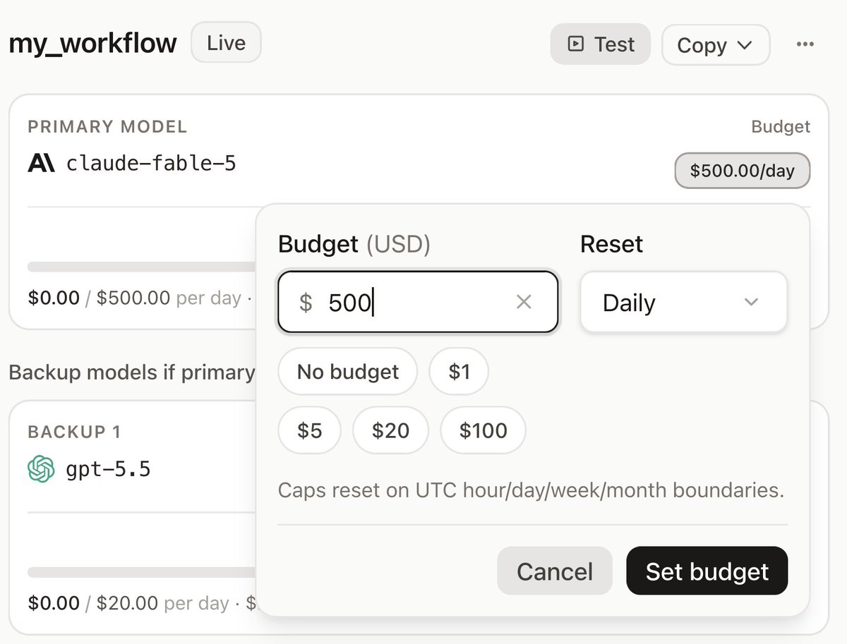 akarshcp's tweet photo. Working on AI workflow budgets.

Set spending limits for each AI model, and if one hits its budget, automatically switch to the next backup model.

No surprise AI bills. https://t.co/uNsxfWL62o