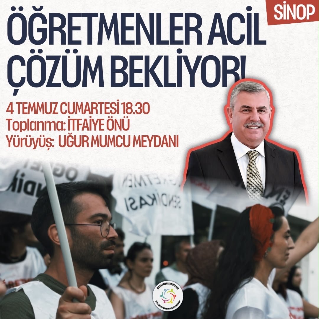 ogretmensendika's tweet photo. Sinop | Güvencesizliğe, eşitsizliğe ve emeğin değersizleştirilmesine karşı mücadelemizi büyütüyoruz.

Özel sektör öğretmenleri ve mülakat mağduru öğretmenler olarak; yalnızca kendi haklarımız için değil, çocukların geleceği, eğitimin niteliği ve emeğin onuru için bir araya geliyoruz.

Dayanışmayı büyütmek, mücadeleyi güçlendirmek ve öğretmenlerin sesini daha da yükseltmek için tüm dostlarımızı yanımızda olmaya çağırıyoruz.

Mücadele sürüyor!
#ÖğretmenlerAcilÇözümBekliyor

🗓️ 4 Temmuz Cumartesi 
⏰ 18.30
📍Toplanma: İtfaiye Önü
      Yürüyüş: Uğur Mumcu Meydanı

@ProfDrAGurcan @NazimMavis @ozmehmetemin @ZehraNurAydemr @ozturkercn @kemalkarahanmv @mhulkicevizoglu @YucelArzen  @makif_yilmaz @latifselvi42 @IbrahimUKaynak @rukiye_toy @yilmazbuyukaydn @ismetguneshan17 @elvangezmischp @yalimhalici @FethiAcikel @Suat_Ozcagdas @fazilkasap @drmadiguzel @ilyastopsakal @saffetsancakli @YLMZHUN @KezbanKonukcu @PerihanKoca @senolsunat @mehmetkaramansp