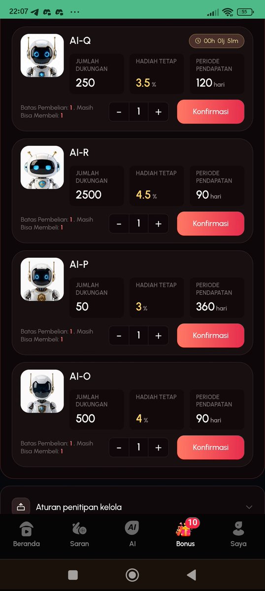 aratnawaJ's tweet photo. Mengenal jenis-jenis AI di #Shortpro.
Review singkat :
1 koin = Rp 16.000,00
Saat kontrak selesai, modal awal dikembalikan.
Silakan amati mau AI yang mana, disini ada 3 jenis AI dengan harga paling minimalis ada di 160ribu.
Oiya, bagi yang mau-mau aja aku ada 10 voucher untuk pengguna baru. Vouchernya beneran bisa klaim bonus pendapatan 3 hari. Gratis!
#Zonauang #sidehustleID #Cuanrebahan