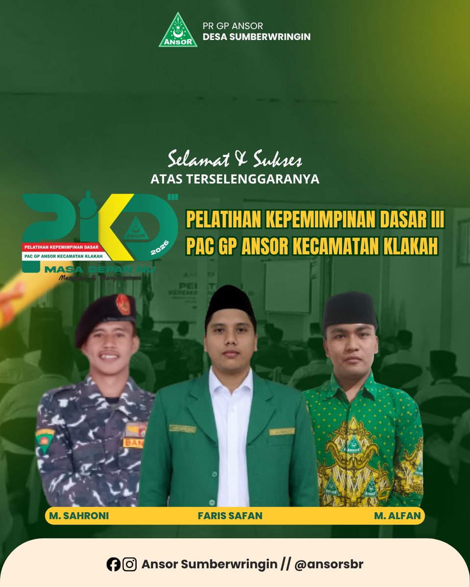 ansorsbr's tweet photo. Segenap Pimpinan Ranting GP Ansor Desa Sumberwringin mengucapkan:
Selamat dan Sukses atas terselenggaranya PKD III yang diselenggarakan oleh PAC GP Ansor Klakah. https://t.co/1fdys76vgN