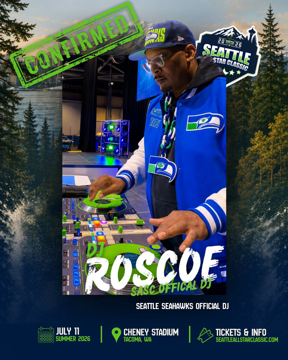 seattle_asc's tweet photo. DJ Roscoe, official DJ of the Seahawks, is back as the Official DJ for the 2026 Seattle All-Star Classic!

Get your tickets today!
🎟️ https://t.co/9WHCDMC0Or
🗓️ Saturday, July 11th
📍Cheney Stadium (Tacoma, WA)
🕞 3:30 pm

#djroscoe #sasc2026 #thingstodoinseattle https://t.co/NepKW9fyKU