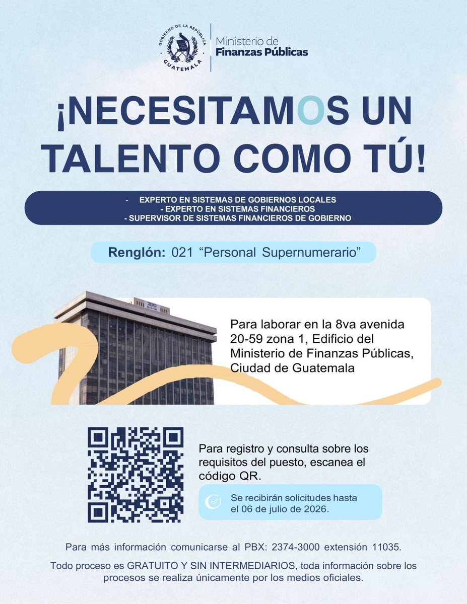 MinfinGT's tweet photo. 📢𝗜𝗻𝗳𝗼𝗿𝗺𝗮𝗰𝗶𝗼́𝗻 𝗼𝗳𝗶𝗰𝗶𝗮𝗹
¡El Ministerio de Finanzas Públicas tiene plazas de trabajo disponibles! 📝💼
Si estás interesado en aplicar, ingresa al Portal de Dotación de Recursos Humanos del #Minfin, donde encontrarás una guía para realizar tu proceso. 🔗https://t.co/TOHJ04dDU8

¡Participa 🙋‍♀️🙋‍♂️! 
@jmenkos @BArevalodeLeon @GuatemalaGob