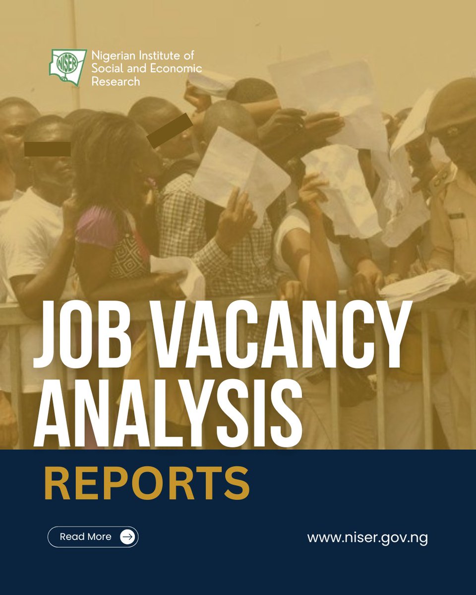 NISEROfficial's tweet photo. NISER’s 2025 Annual &amp; Q1 2026 Job Vacancy Analysis reports are out. We analyzed 5,000+ vacancies to map the "Three Structural Realities" of the Nigerian labor market: 
- Concentration 
- Informality, and
- Imbalance. 📊

@NBS_Nigeria @LabourMinNG 
 🧵 https://t.co/cdKWs8RcEN