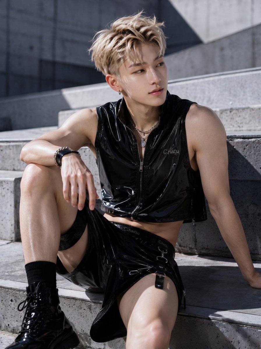 ikemenseigisugi's tweet photo. #AIマイ夏コレクション
オールブラック＆光沢素材になってしまいましたが、ブランドテイストは出せてますでしょうか？🤣
テカテカ素材はなんかいいですねぇ☆ https://t.co/bGAK7f0WcN