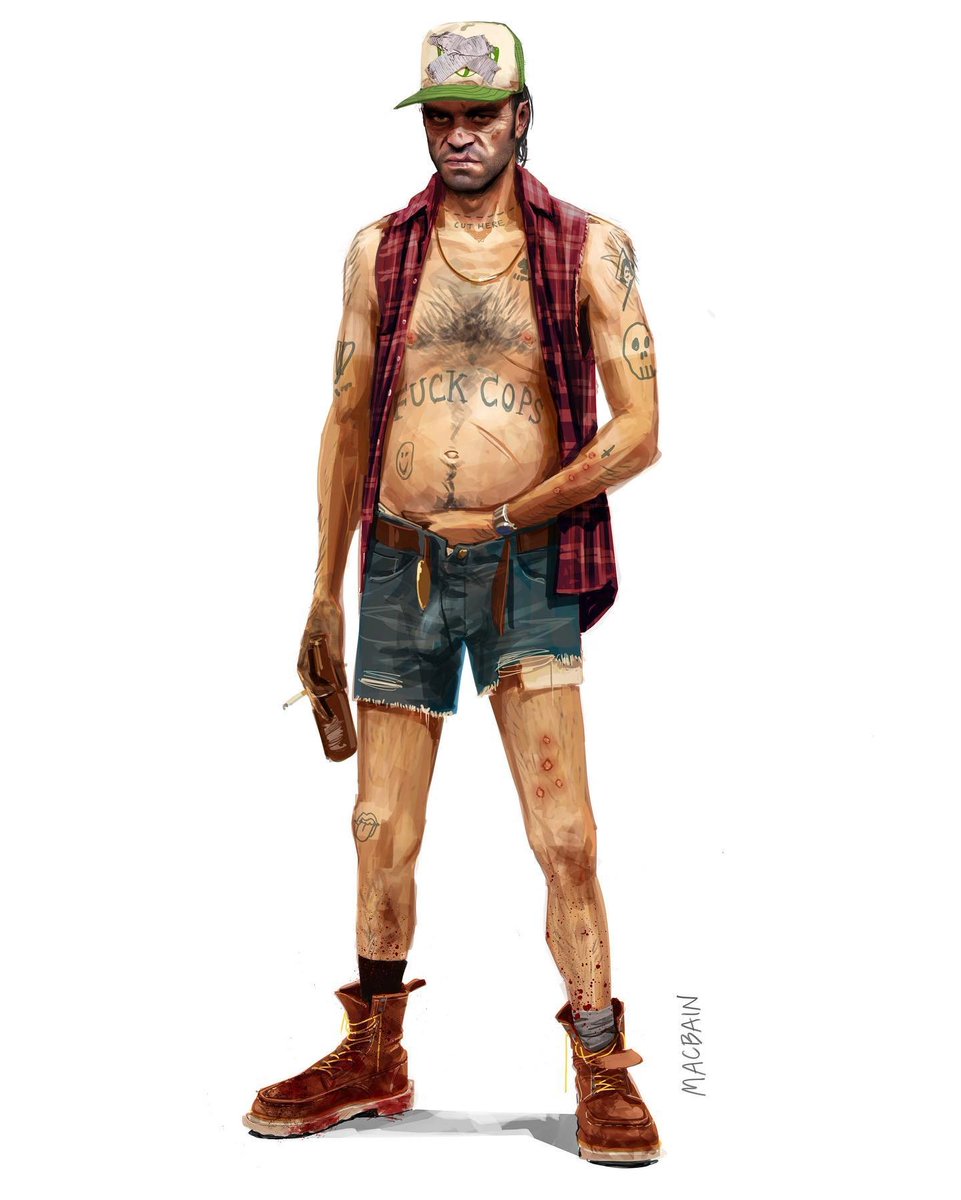 JustMeRyder's tweet photo. These early GTA 5 Franklin and Trevor concept arts are still so cool and interesting to look at. 

They were first revealed 3 years ago by the legendary Anthony Macbain, a former Rockstar developer &amp; artist on GTA 5's 10th anniversary. https://t.co/4IsCiRsbSp
