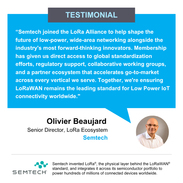 LoRaAlliance's tweet photo. Why do organizations join the #LoRaAlliance?
 
Here's what our member Olivier Beaujard of @SemtechCorp had to say about the value of membership ⤵️
 
👉 Interested in becoming a member? Learn more about the benefits of joining the LoRa Alliance: https://t.co/AV0b0EcKKl https://t.co/dhCHLYO83W