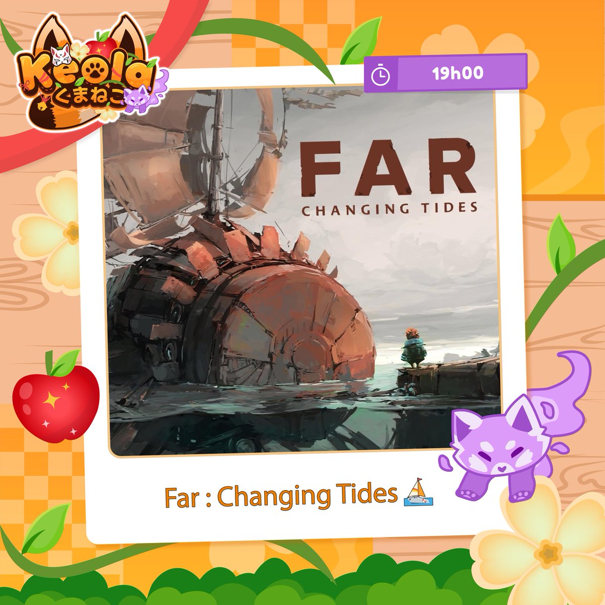KeolaKumaneko's tweet photo. Cette fois pas d'annulation, on démarre le deuxième jeu de la série "FAR" avec Changing Tides, je ferais aussi gagner une clé du jeu durant le stream ! 🧡⛵

🍎Lien Twitch en Bio🍏 https://t.co/9vZCJYxgvM