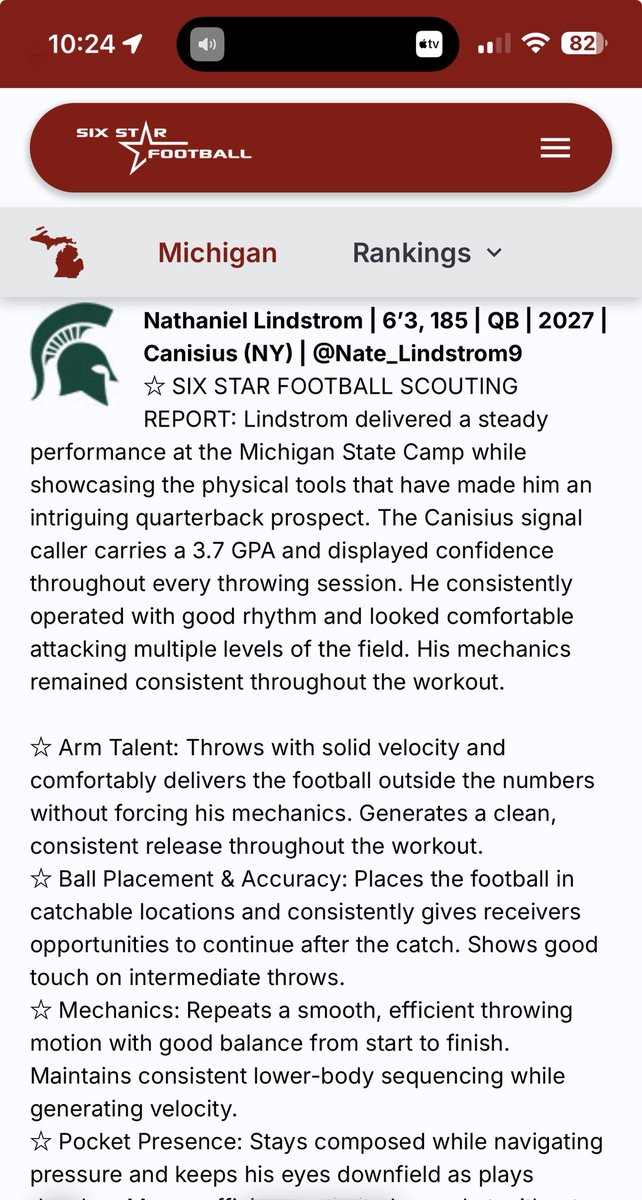 Nate_Lindstrom9's tweet photo. More about me from that article! Balled out down there at Michigan State! @CoachCrandall @CoachGriffith_ @JeffHecklinski @CanisiusHSFB @Paulwoods2 @coreymcd12 @CoachColemanFB @EdinboroFB @CoachBRam71 @CoachAckleyFB @coachfitz51 @PRZcory https://t.co/GOfjm9Hmcl