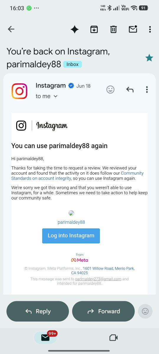 ParimalDey_'s tweet photo. Instagram disabled @parimaldey88 on June 19 — just ONE DAY after emailing me that my account was reviewed, cleared &amp; ready to use.
They admitted they got it wrong and reinstated me… then banned me again for the same “account integrity” reason.
Pure automated nonsense.
@instagram https://t.co/895zDssqjn
