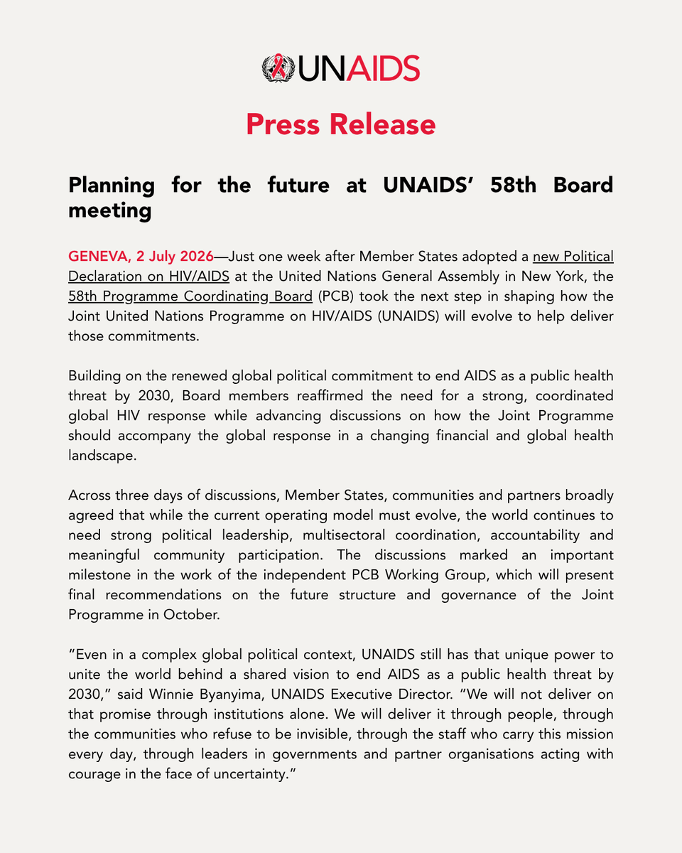 UNAIDS's tweet photo. 📢Press Release

Planning for the future at UNAIDS’ 58th Board meeting

🔗https://t.co/xIWh7XgFTK https://t.co/GmsEn9Ozch