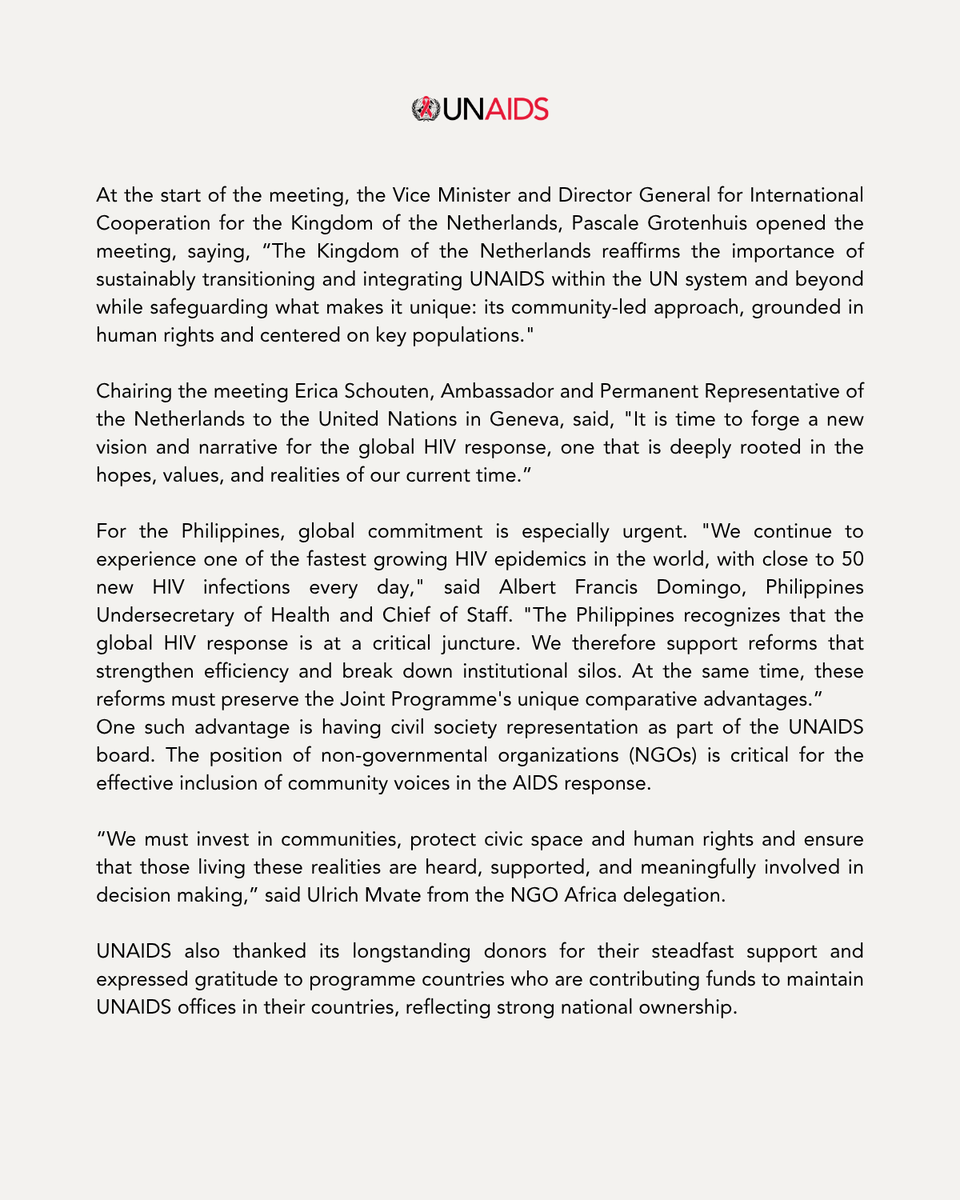 UNAIDS's tweet photo. 📢Press Release

Planning for the future at UNAIDS’ 58th Board meeting

🔗https://t.co/xIWh7XgFTK https://t.co/GmsEn9Ozch