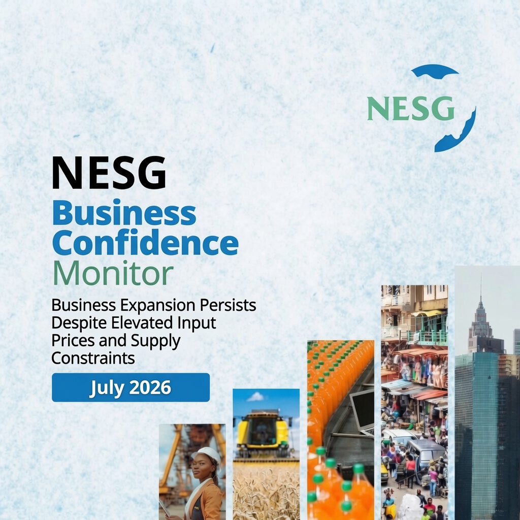 officialNESG's tweet photo. 🚨 New Report: NESG Business Confidence Monitor for June 2026

Nigeria’s business environment expanded for the sixth consecutive month in 2026. The Current Business Performance Index stood at 104.6 points, unchanged from May 2026. The index, however, was lower than the 113.6 points recorded in June 2025.

Nevertheless, business growth was supported by continued expansion in Manufacturing and Trade, as well as the recovery in Non-Manufacturing and Agriculture. However, business activity was constrained by elevated input prices, supply bottlenecks, limited access to finance, irregular power supply, high rental costs, and widespread insecurity during the month.

Further breakdown indicates uneven performance across sectors in June 2026. Manufacturing and Trade remained in expansion, but registered a weaker performance relative to the previous month. Agriculture and Non-manufacturing also moved into expansion in June 2026, while Services contracted during the month.

Download the full report via - https://t.co/zVHfslmReU

#NESG #BusinessConfidenceMonitor