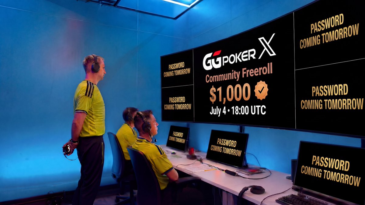 GGPoker's tweet photo. 🚨 VAR CHECK IN PROGRESS... 🚨

After that Portugal 🇵🇹 vs Croatia 🇭🇷 decision, we're still reviewing the evidence...

Including the freeroll password. 👀

🏆 $1,000 GGPoker X Community Freeroll
📅 Saturday, July 4
🕕 18:00 UTC
🔑 The password will be announced here 90 minutes before kick-off... once the VAR review is complete.
How to enter:
✅ Follow @GGPoker
🔁 REPOST to help the officials review all the angles
💬 Comment IN #GGPoker #Freeroll

⏳ Final decision on the password... tomorrow. ⚽🟨