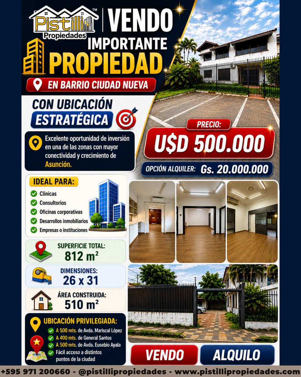 famapagi's tweet photo. Pistilli Propiedades - VENDO IMPORTANTE PROPIEDAD | 26mts. DE FRENTE | BARRIO CIUDAD NUEVA, City Asunción https://t.co/5LVpYvgDK8 https://t.co/nf9yPZPuk9