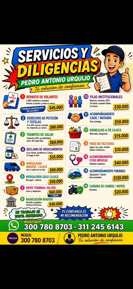 UrquijoPedro's tweet photo. Mi gente hermosa bendiciones me ofrezco mañana para trabajar en lo que sea.
O si necesitas algo para otro día con gusto , llegaron los servicios públicos y toca pagar.
Comparte es una forma de apoyar mi emprendimiento. De alguien que no quiere vivir de la teta del estado. https://t.co/IYOfZxFcgl
