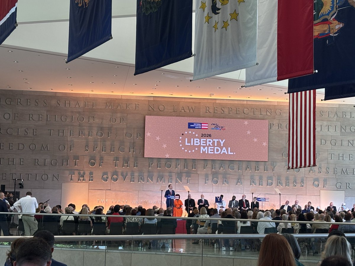 BernerEd's tweet photo. So moved by the @ConstitutionCtr and its 2026 Liberty Medal. The ceremony is a bracing reminder of the stunning and religious liberties we enjoy. Thank you. @JHUeducation https://t.co/A7wyVLEX6x