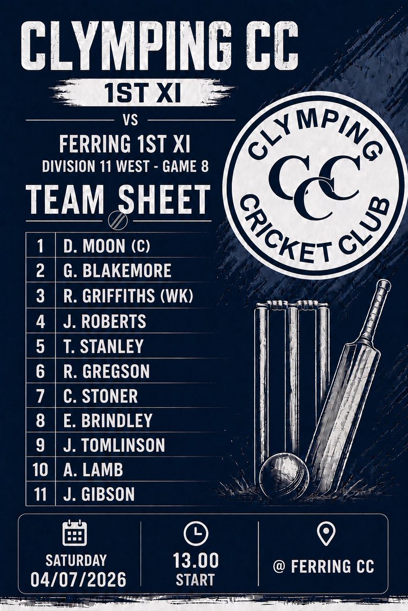 ClympingCC's tweet photo. After a few weeks, BOTH our league sides are back in action tomorrow!
The 1st XI host Pagham, and the 2nd XI make the short trip to Ferring.
Good luck to all 22 players!
#UpThePing https://t.co/kG7LgWqPnV