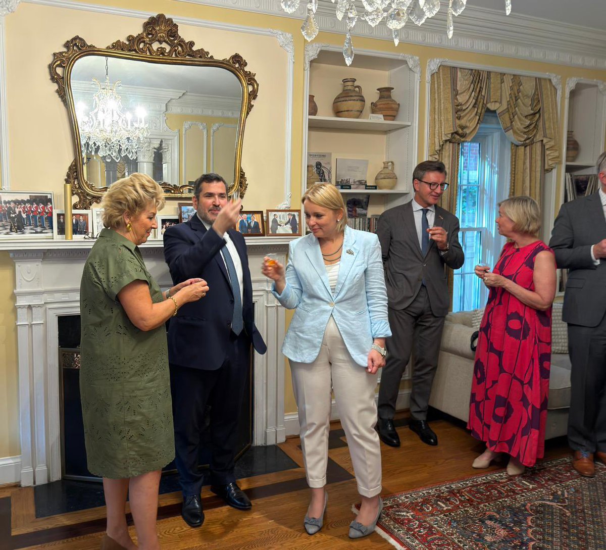 CyprusinUSA's tweet photo. We marked the conclusion of the 🇨🇾 presidency of the Council of the EU with a reception last night at the residence, passing on the symbolic presidency baton from Cyprus 🇨🇾 ➡️ to Ireland 🇮🇪.

With the strategic vision encapsulated by "An Autonomous Union. Open to the World", the presidency @CY2026EU achieved concrete results in a wide range of policy areas for the benefit of all 🇪🇺 citizens. 

We wish the very best to our Irish colleagues here in Washington @IrelandEmbUSA as they assume the mantle of leading the Council for the next six months.