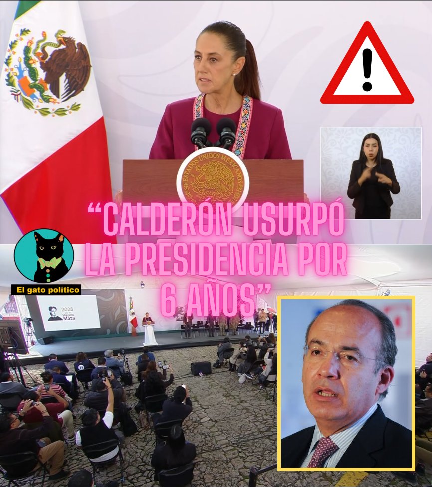 elgatopolitico_'s tweet photo. 🔴​🔴¡Tómala!
Qué desenmascarada le está dando la presidenta al Borolas por ocurrírsele celebrar los 20 años de su fraude. 
Mejor no hubieras recordado nada, Borolas:

"Calderón llegó de forma espuria al Gobierno [...] El pueblo de México y Calderón saben que hubo fraude [...] Calderón por 6 años usurpó la presidencia y lo digo con toda certeza", explicó.
#MañaneraDelPueblo 📛📛