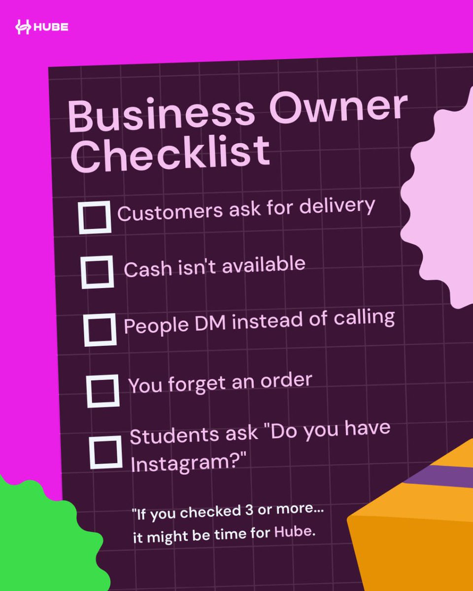 The_officiahube's tweet photo. How many boxes did you tick? 👀**
If your customers ask for deliveries, prefer DMs, pay cash, or you've ever forgotten an order, you're not alone. These are signs your business is ready for a smarter way to operate.

#Hube #SmallBusiness #BusinessGrowth #Entrepreneur  #ecom https://t.co/Y1P0sudlxe