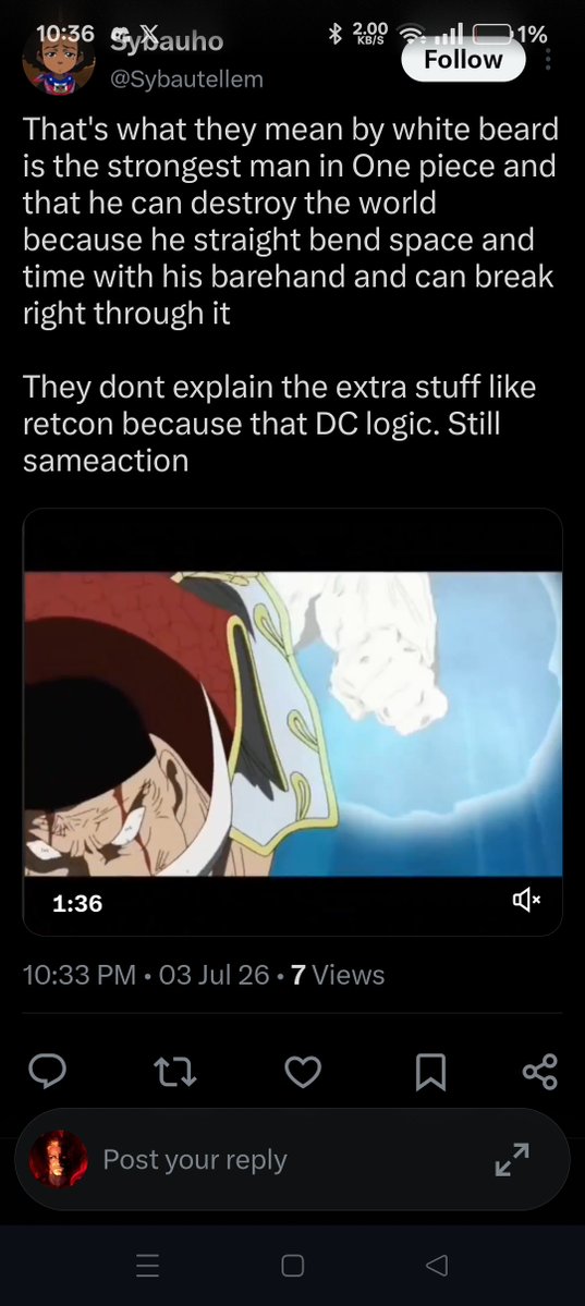 ThomDeBoyZz's tweet photo. @DoctorDoom256 @Sybautellem @InstinctHope "white beard is the strongest man in One piece and that he can destroy the world because he straight bend space and time with his barehand and can break right through it" https://t.co/7Uxi0NjzeQ