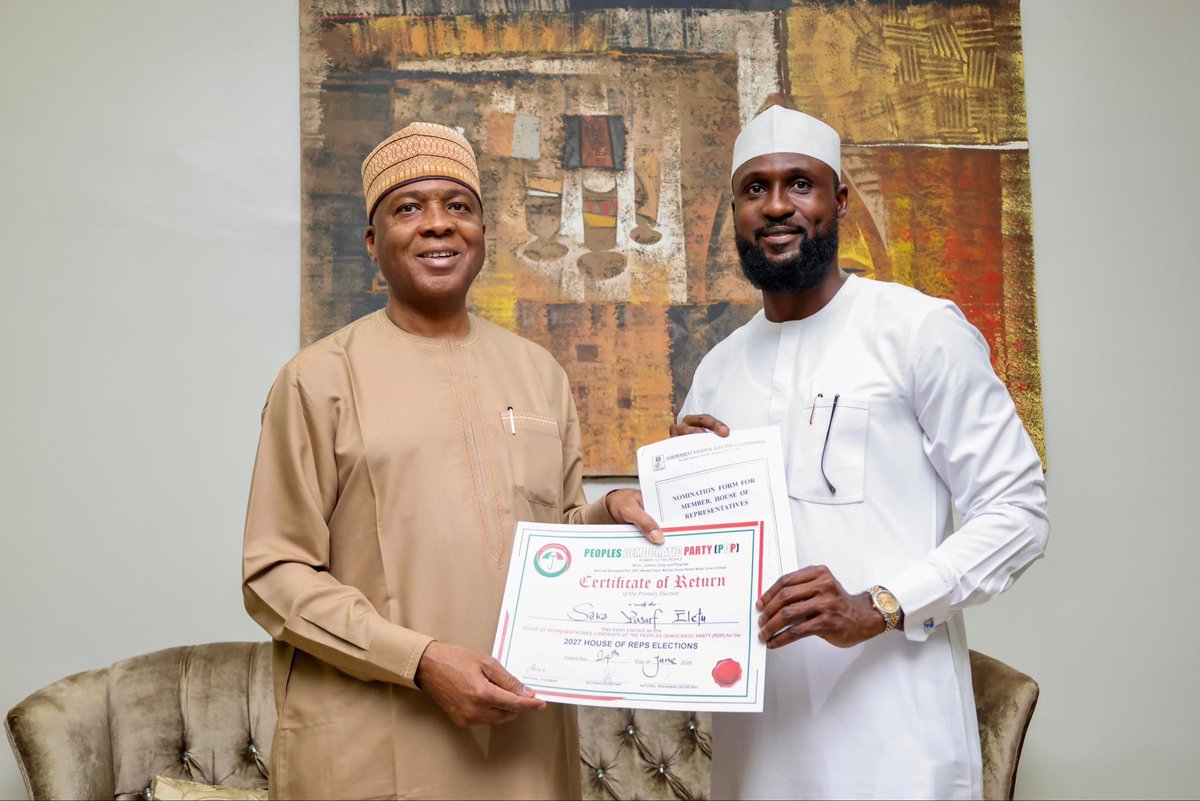 yusufsakaeletu's tweet photo. I am honored to receive my PDP Certificate of Return following our successful primary election. This marks an important step in our collective journey toward greater service and representation.
Your Excellency @bukolasaraki thank you for your unwavering support and guidance. https://t.co/q94ond0868