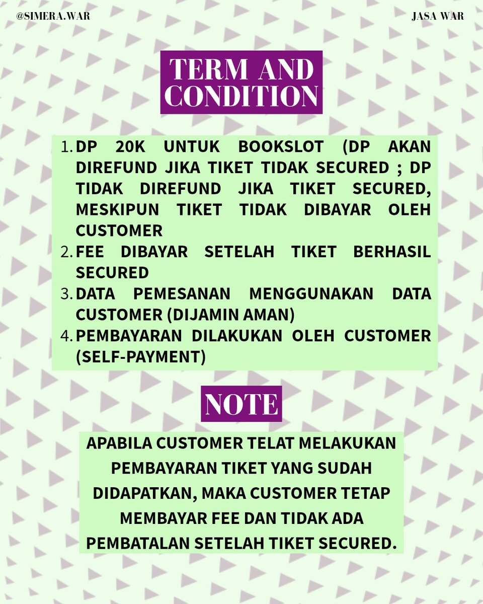 Simera_war's tweet photo. OPEN JASWAR / JASA WAR / TICKETING SERVICE 

🚪 BOYNEXTDOOR KNOCK ON VOL. 2
📍 Jakarta

🔐 Data pribadi &amp; Self Payement
💸 Fee after secured ticket only
🌟 100% Aman | Safe | Trusted

📩 DM for book slot

#BOYNEXTDOOR #BOYNEXTDOORInJakarta #KNOCKONVol2 #ONEDOOR #SimeraWar https://t.co/mb29GgzrC5
