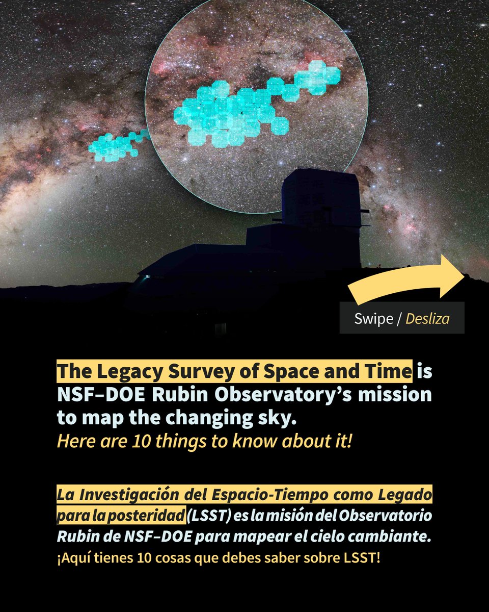 VRubinObs's tweet photo. An observatory built to see it all.

NSF–DOE Rubin Observatory was built to conduct the decade-long Legacy Survey of Space and Time (LSST).

Here are ten things to know about LSST! 🔭🧪

🧵 https://t.co/IolJPjNolt