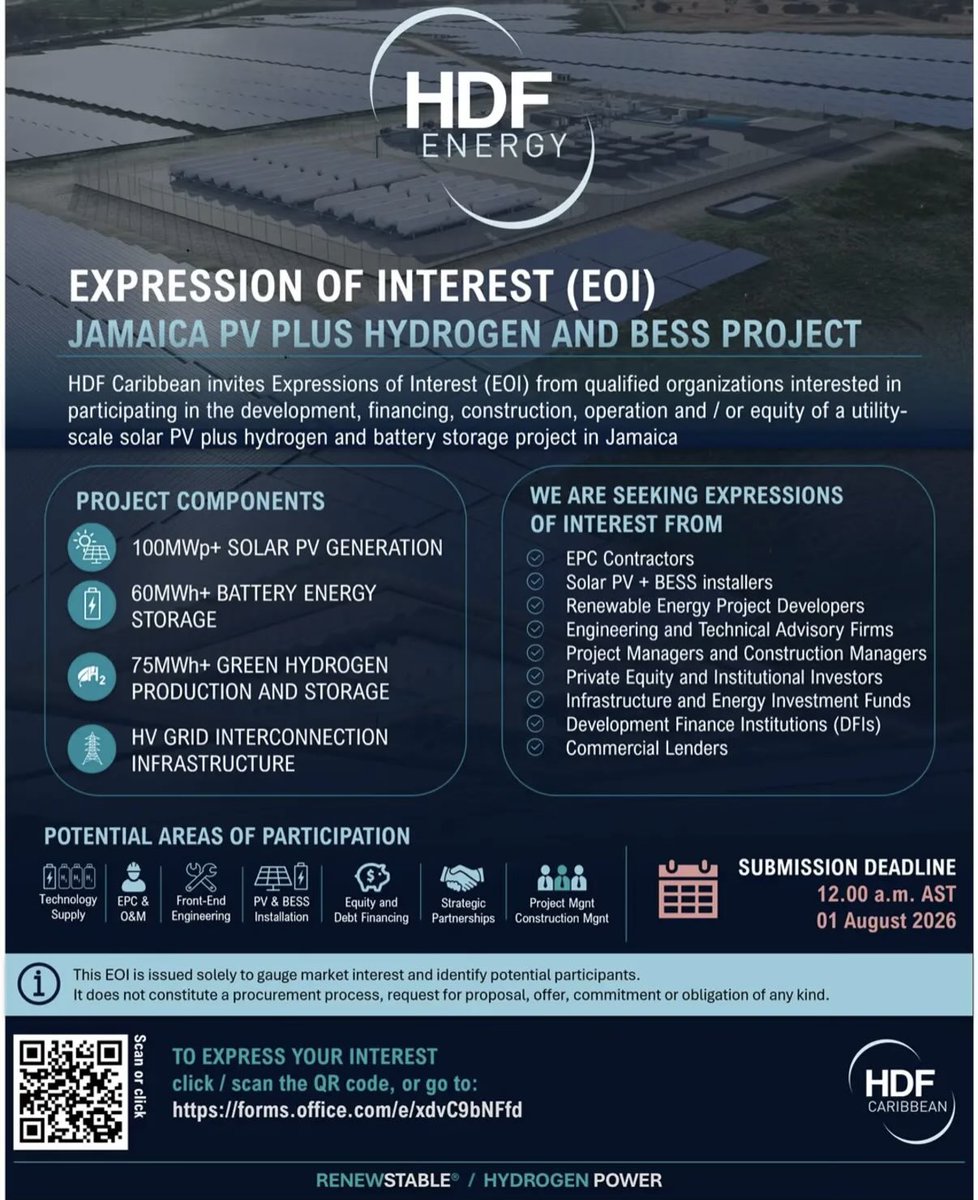 KyleAnthonie's tweet photo. HDF Energy’s Caribbean subsidiary is gauging market interest in a hydrogen power project in Jamaica 🇯🇲, putting out a formal call to regional and international contractors and investors, which if it comes to fruition would be Ja’s first hydrogen energy project. https://t.co/g0Qn2uaQPH