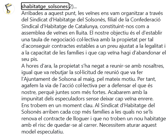 lloberenc's tweet photo. A Solsona el comprador d'un bloc de pisos de protecció oficial està extorsionant als veïns amb pujades de preus fora de la llei i amenaçant-los de desnonar-los sinó accepten les seves condicions. I després encara hi ha qui dirà que s'ha de protegir els propietaris indefensos. https://t.co/GYcgeXJLTC