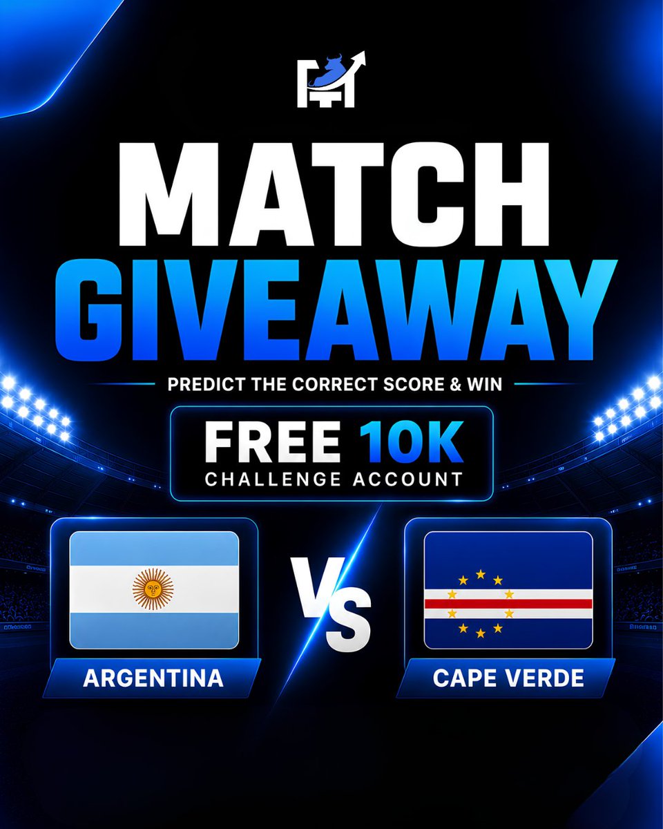 fundingurtrades's tweet photo. 🚨 FREE $10,000 CHALLENGE ACCOUNT GIVEAWAY 🚨

Argentina vs Cape Verde.

Everyone thinks this one is easy…

But football doesn’t care about predictions. 👀⚽

Predict the EXACT final score and you could win a FREE $10K Challenge Account from FYT.

How to enter:

✅ Follow @fundingurtrades
🔁 Like + Repost this post
💬 Comment the EXACT final score

Example:
Argentina 3-0 Cape Verde

No closest guess.
No edited comments.
No “almost.”

Exact score only.

⏰ Entries close at kickoff.

Yesterday’s winner got it spot on.

Today could be yours.

Drop your prediction before the comments start copying the same score 👇🔥

Argentina ? - ? Cape Verde