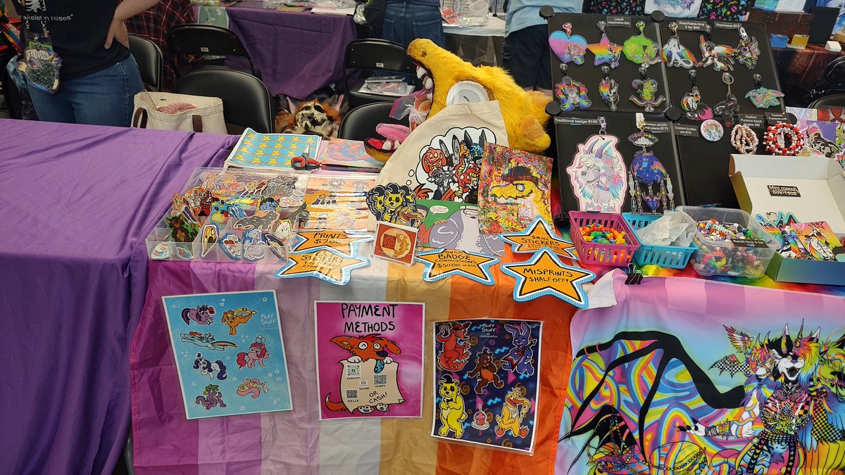 F1uffStuff's tweet photo. I'm all set up at the anthrocon artist's alley! Come say hi, followers are welcome to a free sticker <3

#anthrocon #ac2026 #ac26 https://t.co/7i2rbv3Uo9