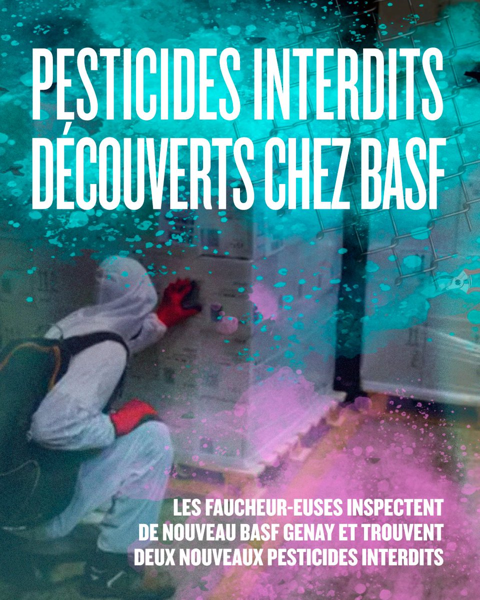 lessoulevements's tweet photo. ☣️⛔Ce lundi les faucheuses et faucheurs d'OGM ont de nouveau réalisé une inspection citoyenne sur le site de production de pesticides de BASF Genay.

Comme l'an dernier, iels y ont trouvé deux nouveaux pesticides interdits.

👉Plus d'infos et communiqué : https://t.co/UkmPLYesYg https://t.co/6HYvNYleJ8