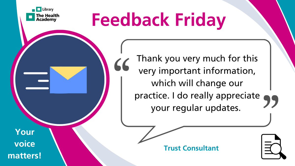 LancsHospLib's tweet photo. π FEEDBACK FRIDAY π
This week's #FeedbackFriday is about KnowledgeShare - a service which provides tailored evidence updates, helping you deal with information overload & ensuring that you receive high quality information. Sign up: https://t.co/v1gbdSAWyN #LTHTrLibraryFeedback https://t.co/b7XyifUyxT