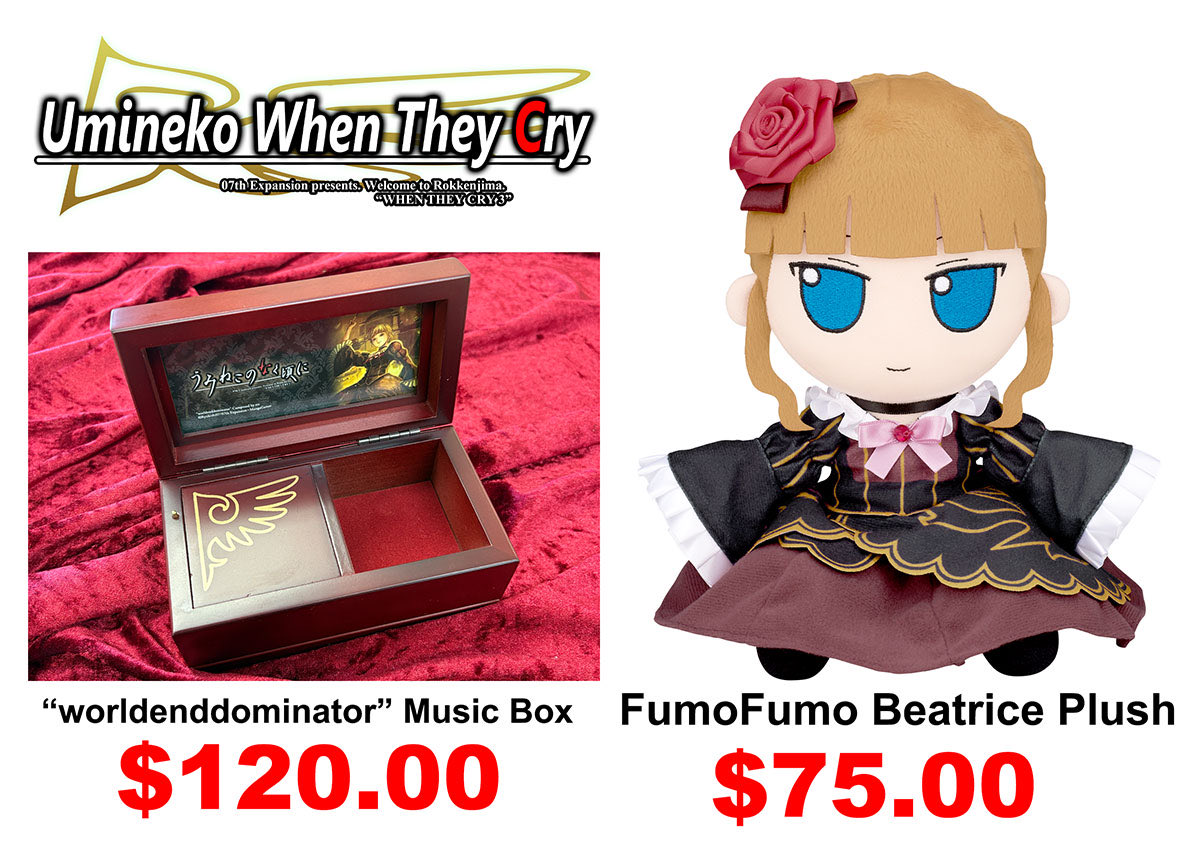 MangaGamer's tweet photo. #AnimeExpo Day 2 is opening up! We still have a few stock left of the Umineko Beatrice Fumo Plush and Music Box.  

Be sure to stop by our booth in Kentia Hall’s 18+ area before they are completely gone! https://t.co/zyjA3CgSs2